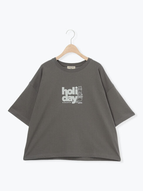 Samansa Mos2「ヴィンテージ風天竺おじさんフロッキープリントTシャツ」|Tシャツ・カットソー|チャコールグレー