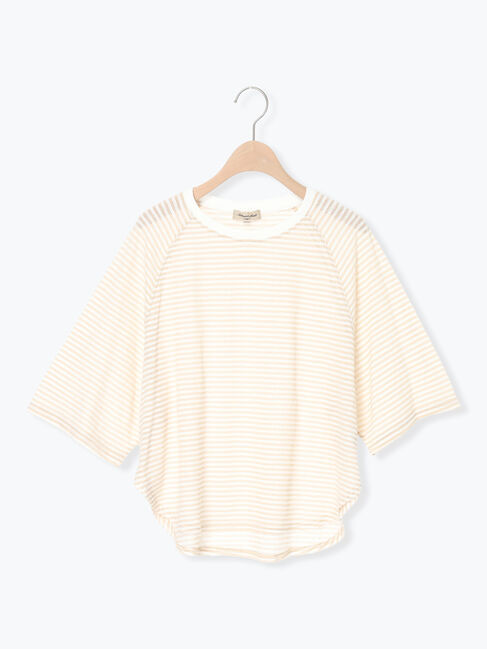 Samansa Mos2「シアーボーダー天竺ラグランTシャツ」|Tシャツ・カットソー|ベージュ