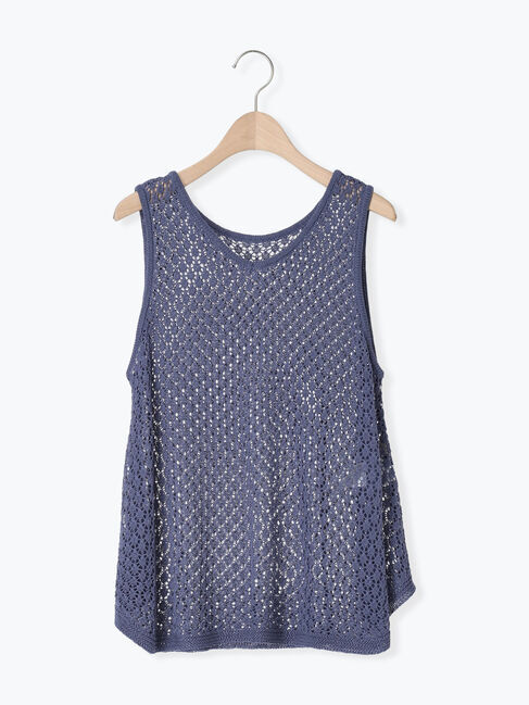 Samansa Mos2「麻タッチレース編み2WAYノースリーブチュニック」|ダウンベスト・ベスト|ブルー