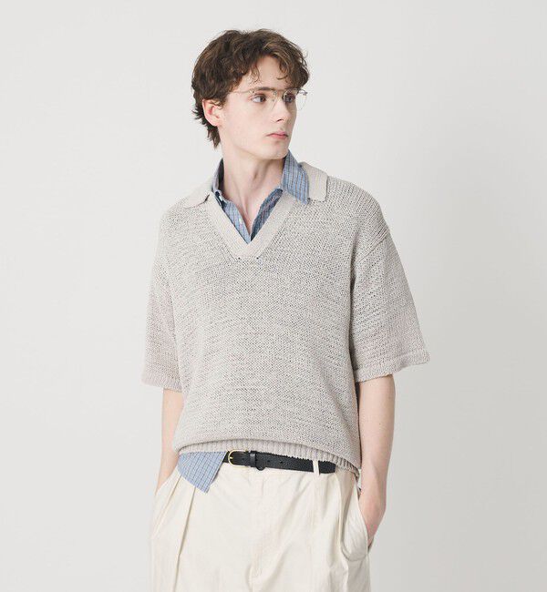 BEAUTY&YOUTH UNITED ARROWS「テープヤーン スキッパー ショートスリーブ ニット ウォッシャブル」|ニット・セーター|LT.GRAY