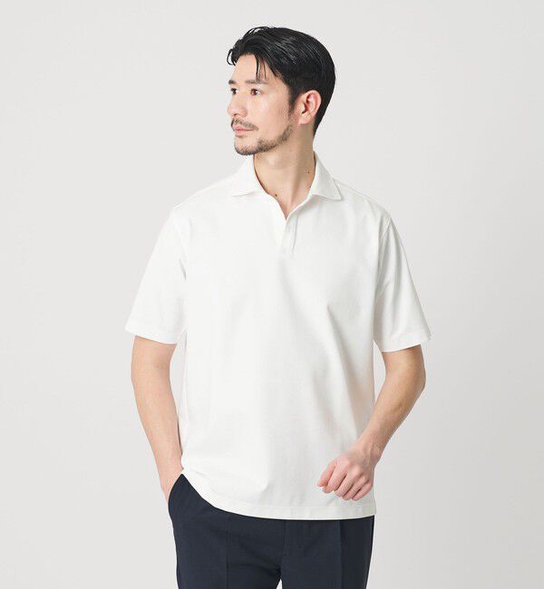 BEAUTY&YOUTH UNITED ARROWS「【WEB限定 WARDROBE SMART】クール ハイゲージ モクロディ スキッパー ポロシャツ【抗菌防臭・接触冷感】」|ポロシャツ|WHITE