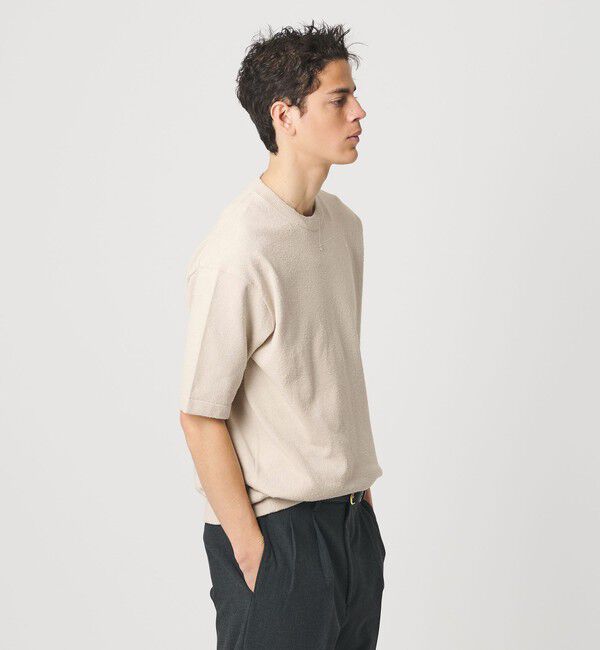 BEAUTY&YOUTH UNITED ARROWS「KNITEE クリンプコットン クルーネック ニット Tシャツ ウォッシャブル」|ニット・セーター|NATURAL
