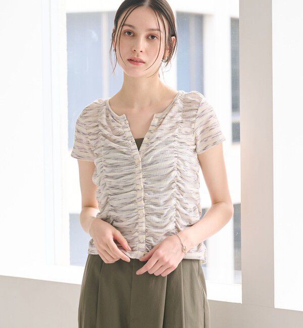 BEAUTY&YOUTH UNITED ARROWS「【WEB限定】カスリボーダー シャーリングトップス 2WAY」|Tシャツ・カットソー|