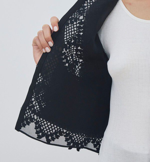 DES PRES「ブルームリーフレース レイヤードノーカラージャケット」|ノーカラージャケット|