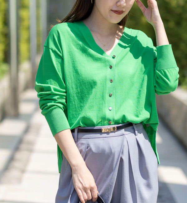 NOLLEY'S「【一部WEB限定カラー】《手洗い可能》エアリータッチゆったりVネックカーディガン」|カーディガン|グリーン