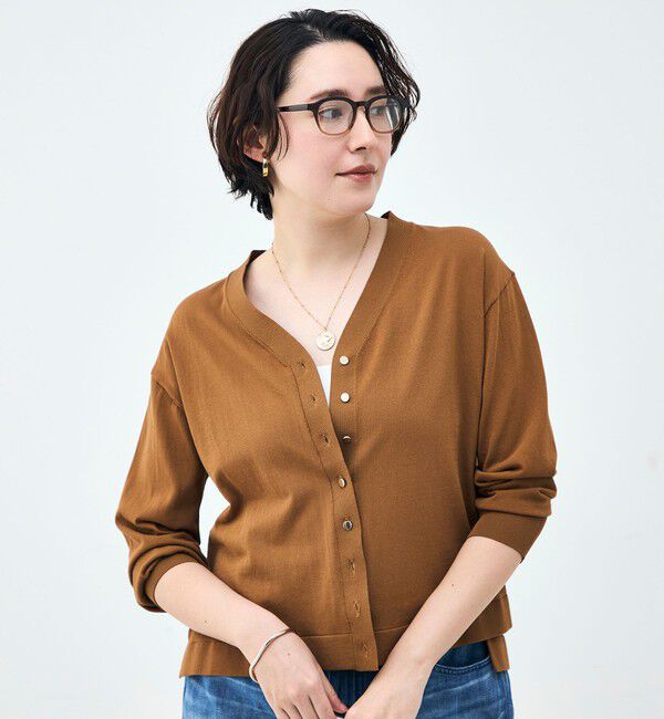 NOLLEY'S「【一部WEB限定カラー】《手洗い可能》エアリータッチゆったりVネックカーディガン」|カーディガン|ブラウン