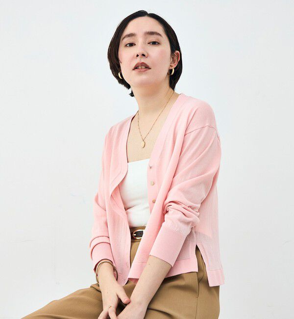 NOLLEY'S「【一部WEB限定カラー】《手洗い可能》エアリータッチゆったりVネックカーディガン」|カーディガン|ベビーピンク