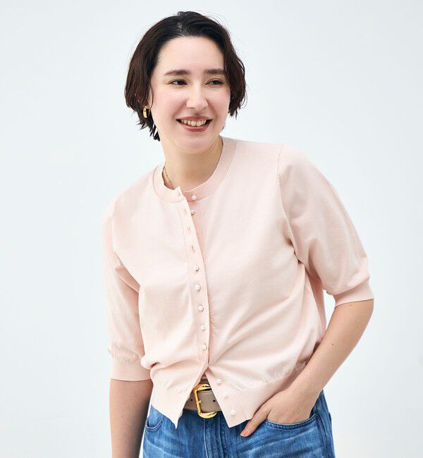 NOLLEY'S「《手洗い可能》コットンテックス6分袖カーディガン」|カーディガン|サーモンピンク