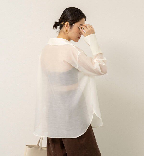 MAQWEL「【MAQWEL/マクウェル】ウォッシャブルオープンカラーシアーブラウス」|シャツ・ブラウス|