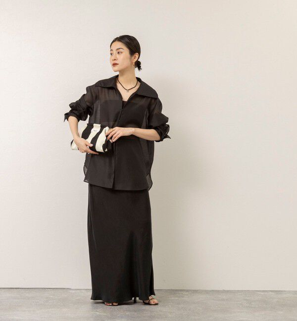 MAQWEL「【MAQWEL/マクウェル】ウォッシャブルオープンカラーシアーブラウス」|シャツ・ブラウス|