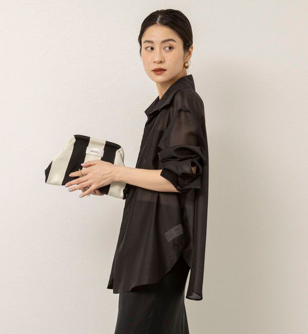 MAQWEL「【MAQWEL/マクウェル】ウォッシャブルオープンカラーシアーブラウス」|シャツ・ブラウス|