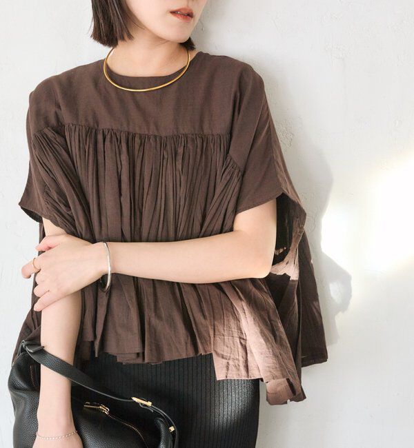  「【着映え】ギャザーボリュームブラウス」|シャツ・ブラウス|ブラウン