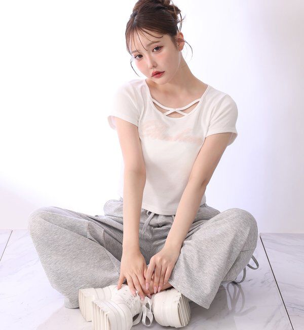  「ホルターネック付きチュールロゴＴシャツ」|プルオーバー|