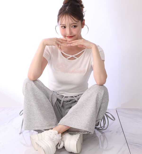  「ホルターネック付きチュールロゴＴシャツ」|プルオーバー|