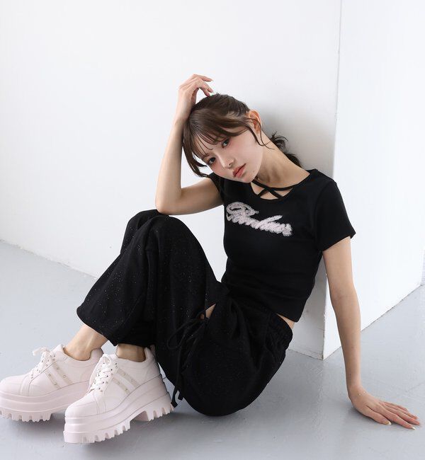  「ホルターネック付きチュールロゴＴシャツ」|プルオーバー|