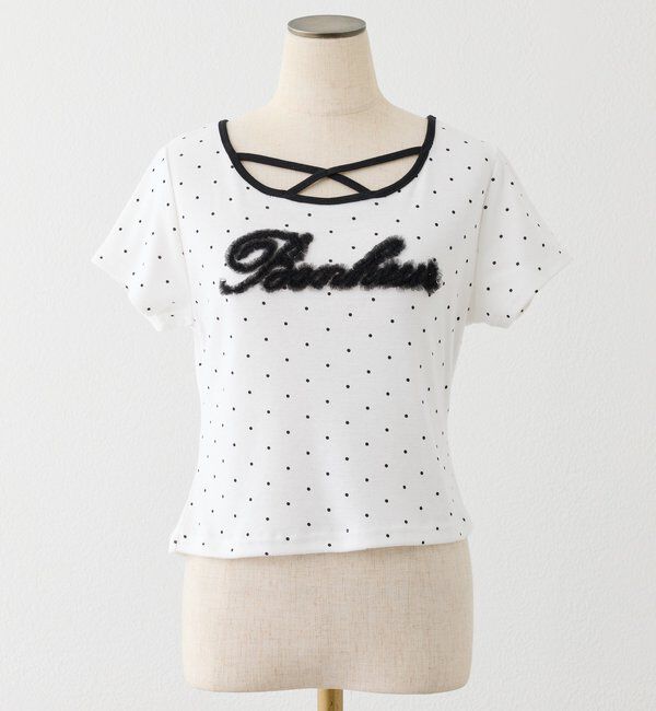  「ホルターネック付きチュールロゴＴシャツ」|プルオーバー|ホワイト系その他