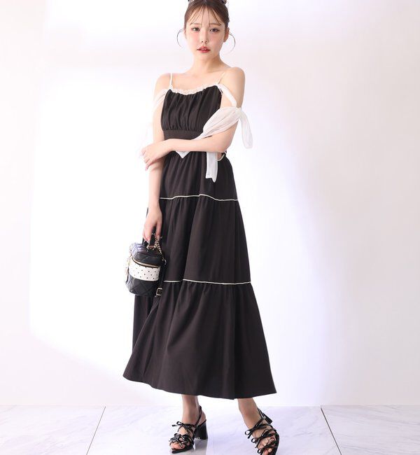  「【SMサイズ展開あり】サイドカットリボンロングキャミワンピ」|ワンピース|