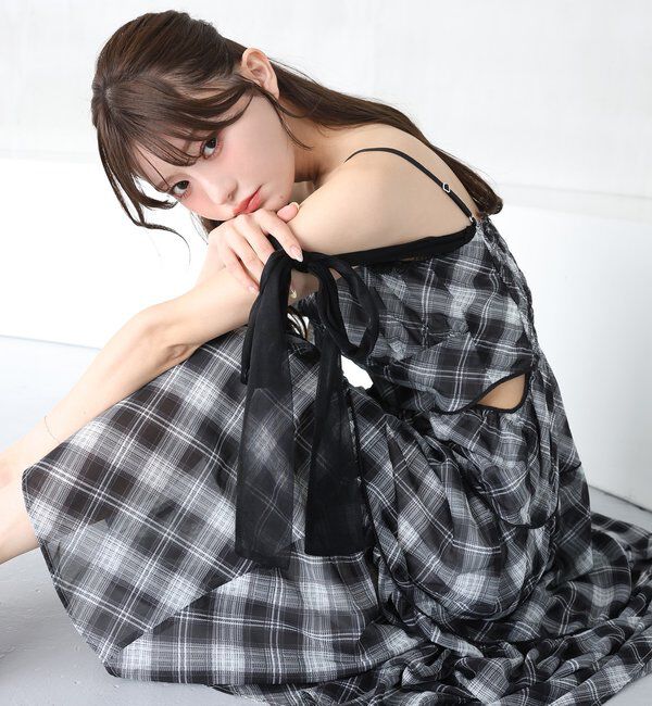  「【SMサイズ展開あり】サイドカットリボンロングキャミワンピ」|ワンピース|