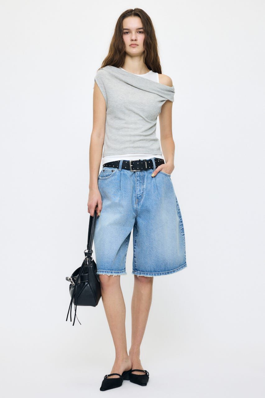 MOUSSY「TUCKED COCOON BERMUDA ショーツ」|デニム|