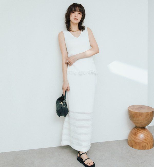  「予約【セットアップ対応可】レースヘムスリーブレスニット」|ニット・セーター|