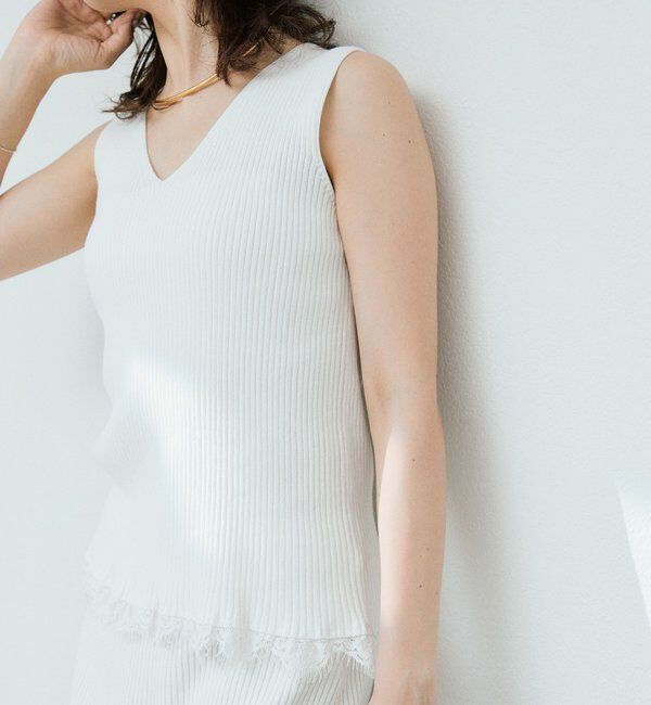  「予約【セットアップ対応可】レースヘムスリーブレスニット」|ニット・セーター|