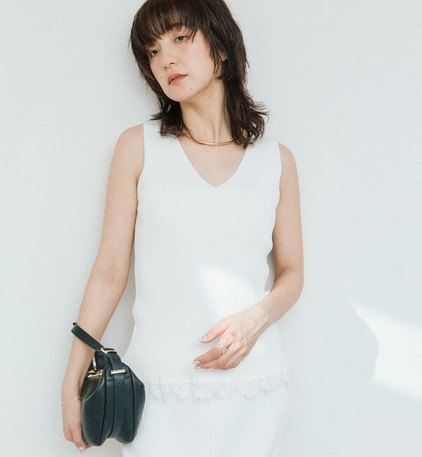  「予約【セットアップ対応可】レースヘムスリーブレスニット」|ニット・セーター|