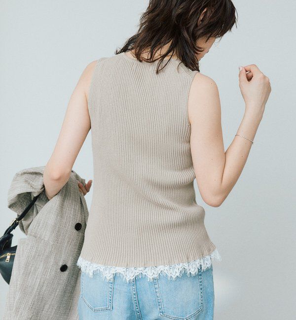  「予約【セットアップ対応可】レースヘムスリーブレスニット」|ニット・セーター|