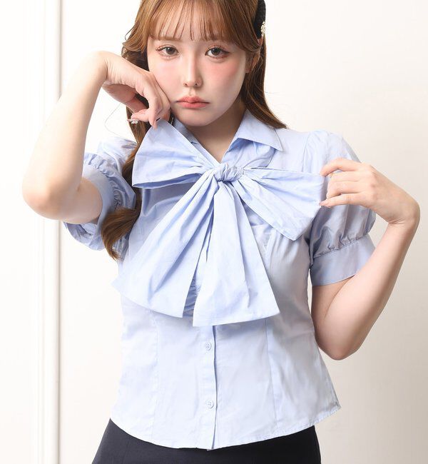  「フロントギャザー半袖ボウタイブラウス」|シャツ・ブラウス|