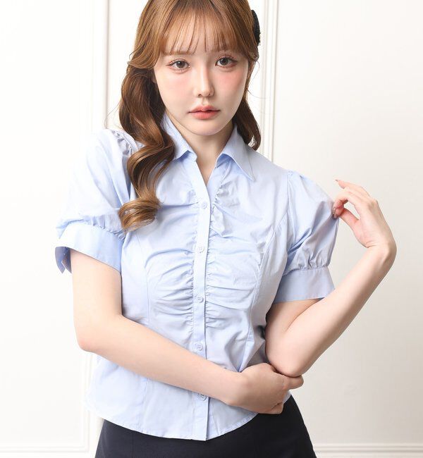  「フロントギャザー半袖ボウタイブラウス」|シャツ・ブラウス|