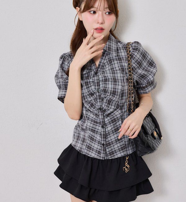  「フロントギャザー半袖ボウタイブラウス」|シャツ・ブラウス|