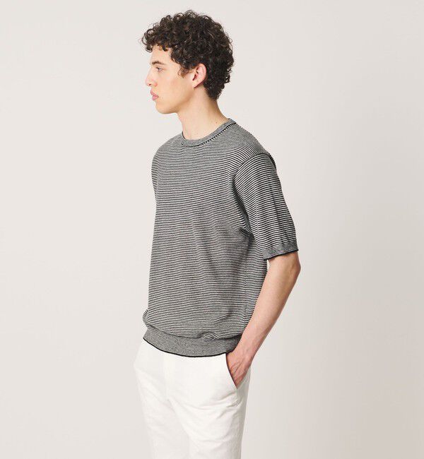 UNITED ARROWS「＜SOVEREIGN＞リネン ボーダー ニットTシャツ」|Tシャツ・カットソー|