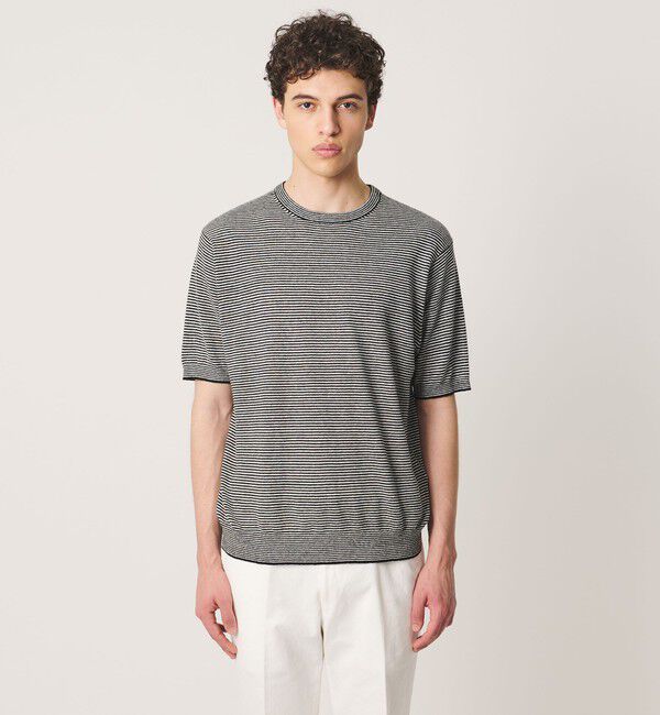 UNITED ARROWS「＜SOVEREIGN＞リネン ボーダー ニットTシャツ」|Tシャツ・カットソー|