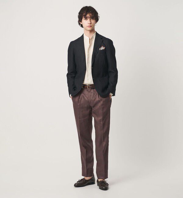 UNITED ARROWS「リネン ツイル １プリーツ リラックス テーパード イージースラックス」|スラックス|
