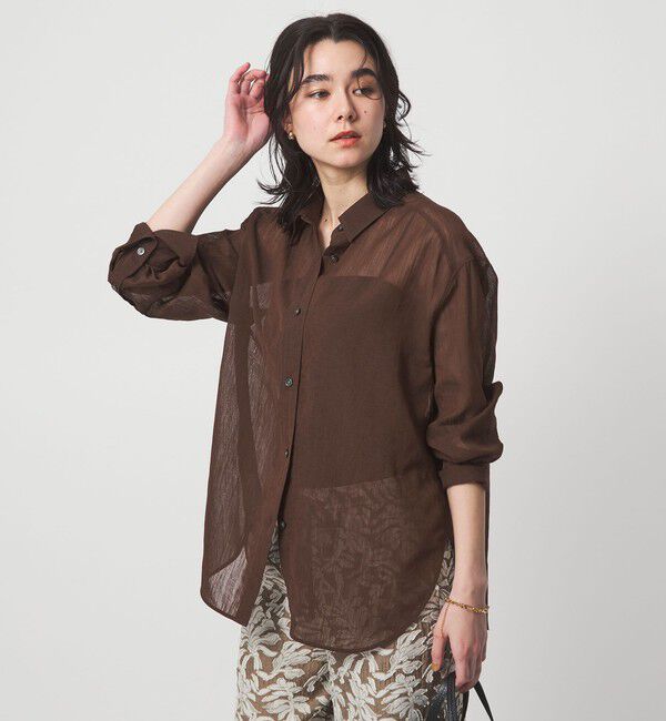 UNITED ARROWS green label relaxing「［size SHORTあり］ラミーライク シャツ 通気性」|シャツ・ブラウス|DK.BROWN