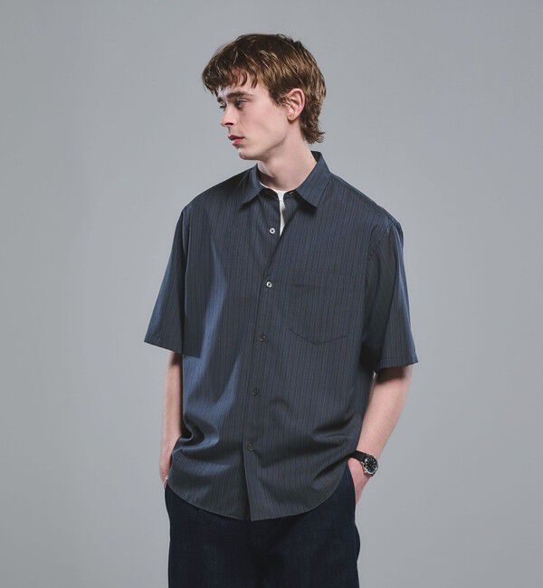 UNITED ARROWS green label relaxing「ウォッシャブルトロ パターン ジャスト ルーズ 半袖 シャツ -ウォッシャブル・ストレッチ-」|シャツ・ブラウス|NAVY