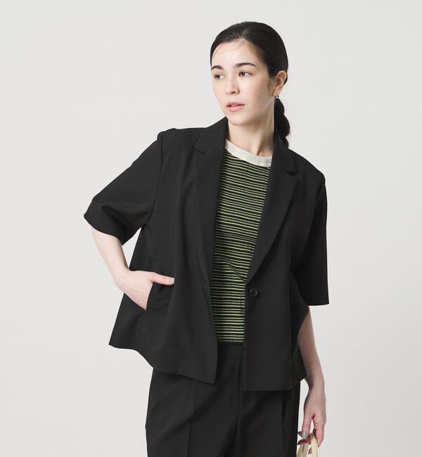 BEAUTY&YOUTH UNITED ARROWS「【WEB限定 Wardrobe DAILY MINIMAL】メランジ ハーフスリーブジャケット ウォッシャブル」|テーラードジャケット|BLACK