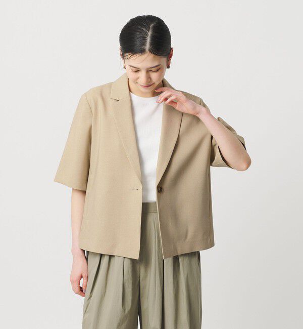 BEAUTY&YOUTH UNITED ARROWS「【WEB限定 Wardrobe DAILY MINIMAL】メランジ ハーフスリーブジャケット ウォッシャブル」|テーラードジャケット|BEIGE
