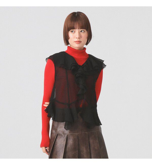 Ray BEAMS 「ラッフルカラー ノースリーブ ブラウス」|シャツ・ブラウス|BLACK