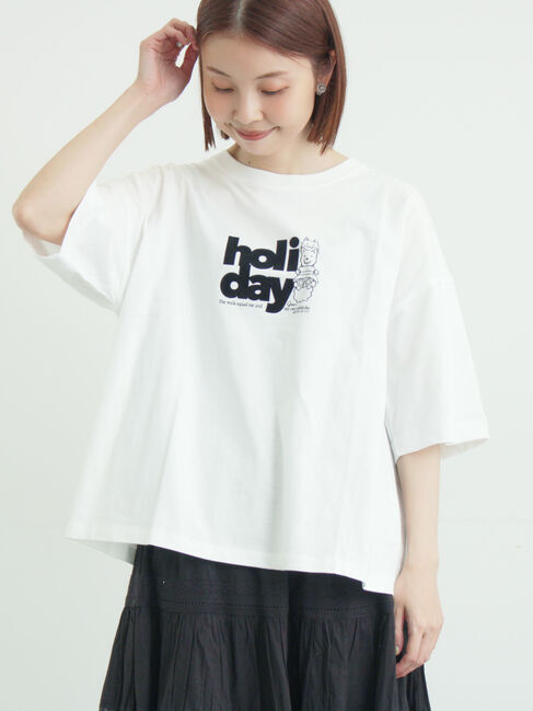 Samansa Mos2「ヴィンテージ風天竺おじさんフロッキープリントTシャツ」|Tシャツ・カットソー|オフホワイト