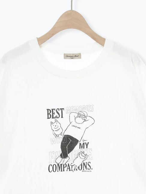 Samansa Mos2「ヴィンテージ風天竺おじさんプリント刺繍Tシャツ」|Tシャツ・カットソー|