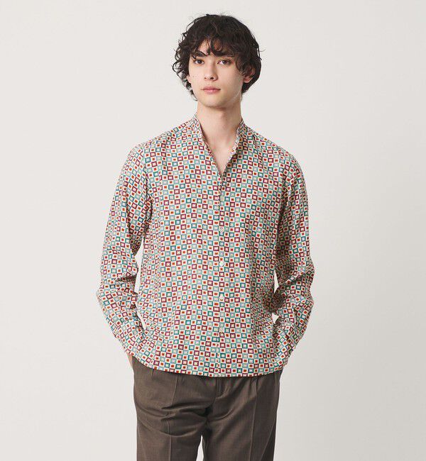 UNITED ARROWS「ジオメトリック プリント バンドカラーシャツ」|シャツ・ブラウス|TURQUOISE