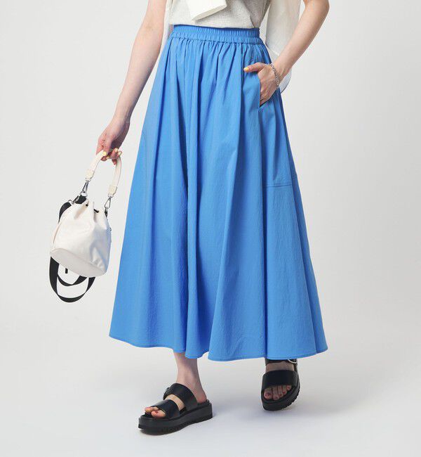 UNITED ARROWS green label relaxing「WONDER CLOTH ボリューム スカート マシンウォッシャブル ストレッチ 接触冷感 吸水速乾」|フレア|COBALT