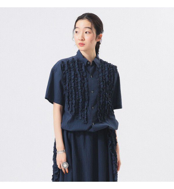 BEAMSBOY「ドビー フリル ショートスリーブ シャツ」|シャツ・ブラウス|NAVY