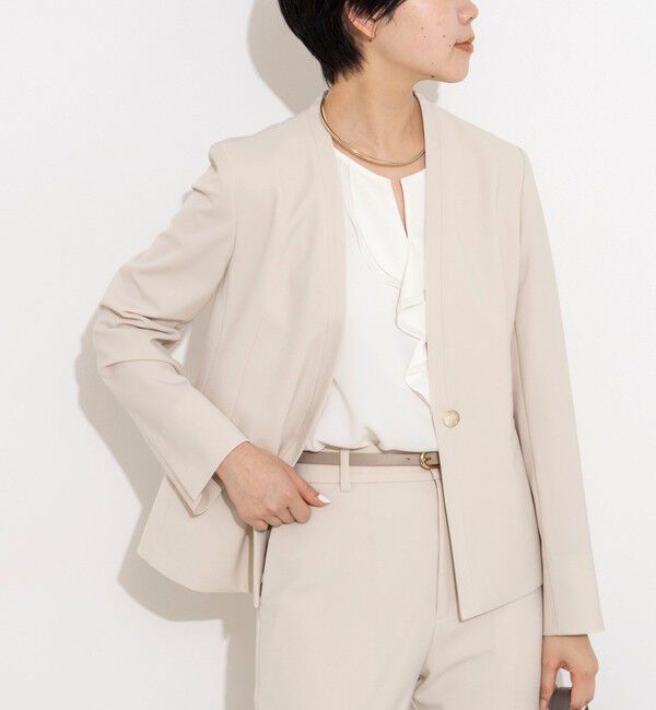 NOLLEY'S sophi「《セットアップ対応》ウォッシャブル2WAYツイルストレッチジャケット」|ノーカラージャケット|ベージュ