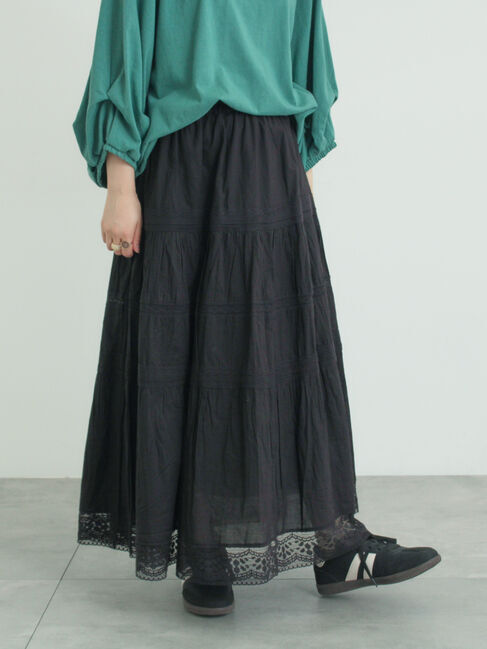 Samansa Mos2「ティアードレーススカート」|スカート|ブラック