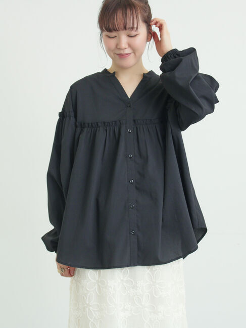 Samansa Mos2「【多機能】フリル切替スキッパーシャツ」|シャツ・ブラウス|ブラック