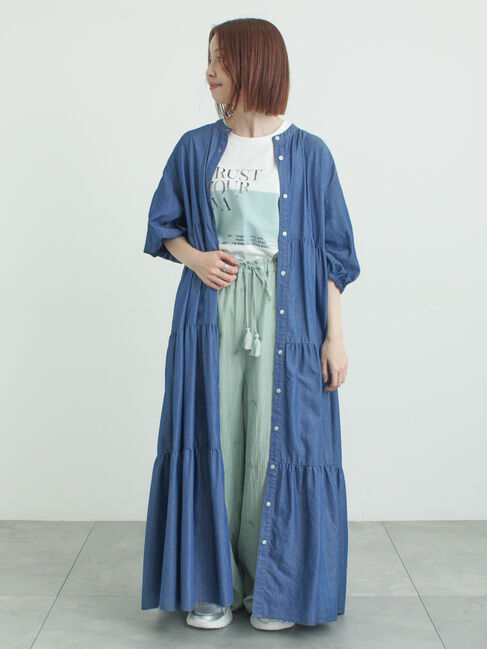 Samansa Mos2「【接触冷感】ライトオンスデニムワンピース」|ワンピース|ネイビー