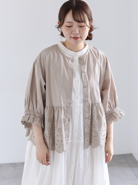 Samansa Mos2「裾スカラップレース切替ブラウス」|シャツ・ブラウス|