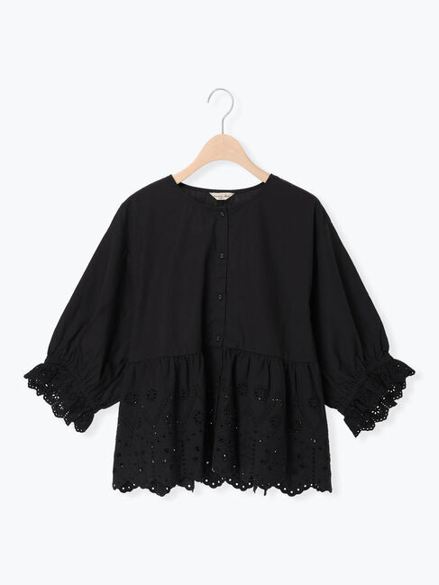 Samansa Mos2「裾スカラップレース切替ブラウス」|シャツ・ブラウス|ブラック