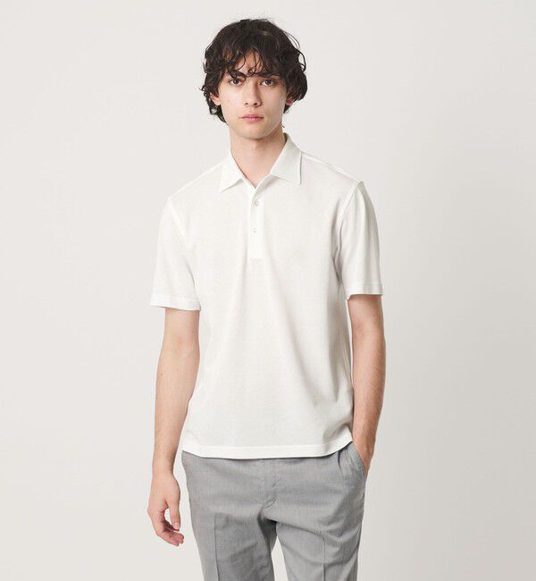 UNITED ARROWS「カノコ ワンピースカラー ポロシャツ COMFORT EASY-MODEL 抗菌防臭」|ポロシャツ|WHITE